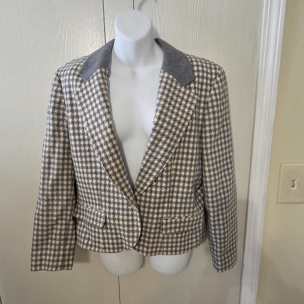 vtg miss pendleton large houndstooth virgin wool preppy blazer jacket wms 14 usa